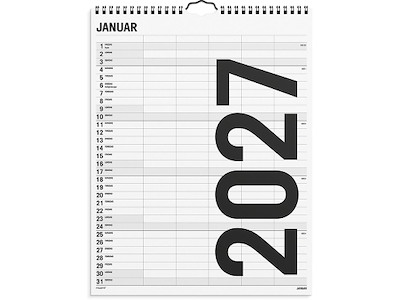 Familiekalender, 2027, Black and white, 5 personer, 1 måned pr. opslag, Mayland