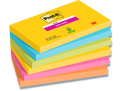 Memonotes, 76x127 mm, Assorteret Carnival, 6 blokke, Post-it Super Sticky