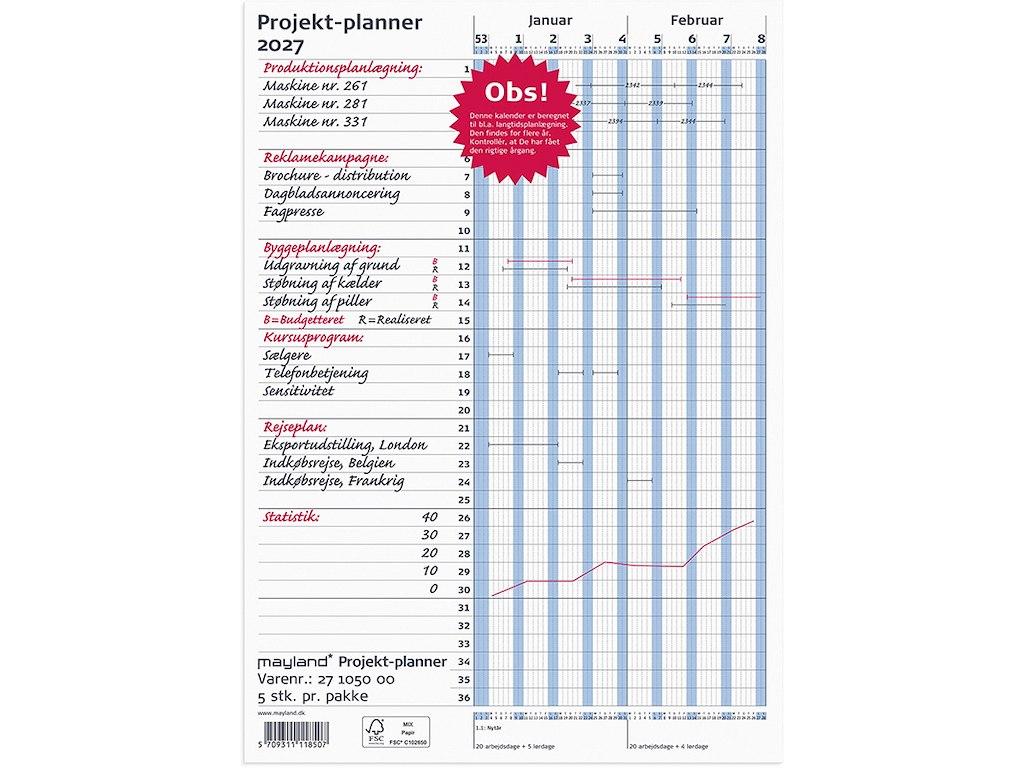 Projekt planner, 2027, Hele året, Blå, Mayland