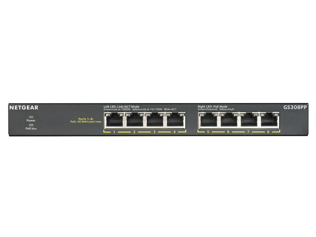 NETGEAR GS308PP Ikke administreret Gigabit Ethernet (10/100/1000) Strøm over Ethernet (PoE) Sort
