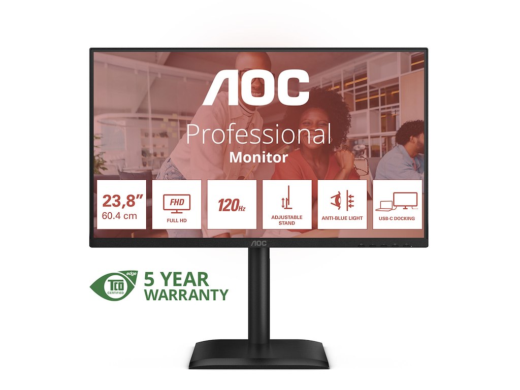 AOC E4 24E4CV computerskærm 60,5 cm (23.8") 1920 x 1080 pixel Fuld HD LED Sort