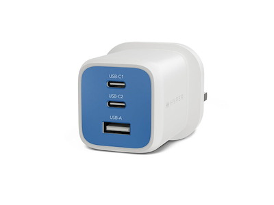 Targus HyperJuice Flex 65W GaN Laptop, Smartphone, Headset, Bærbar spillekonsol Blå, Hvid Vekselstrøm Indendørs
