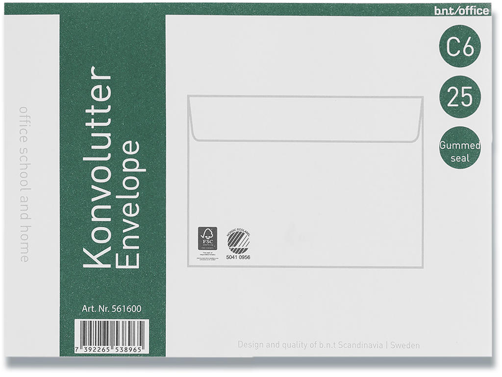Kuverter C6 70g fugtgummi 114x162mm 25stk/pak