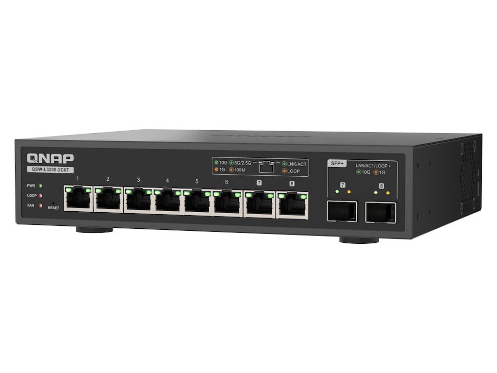 QNAP QSW-L3208-2C6T netværksswitch Administreret L2 10G Ethernet (100/1000/10000) Desktop Sort