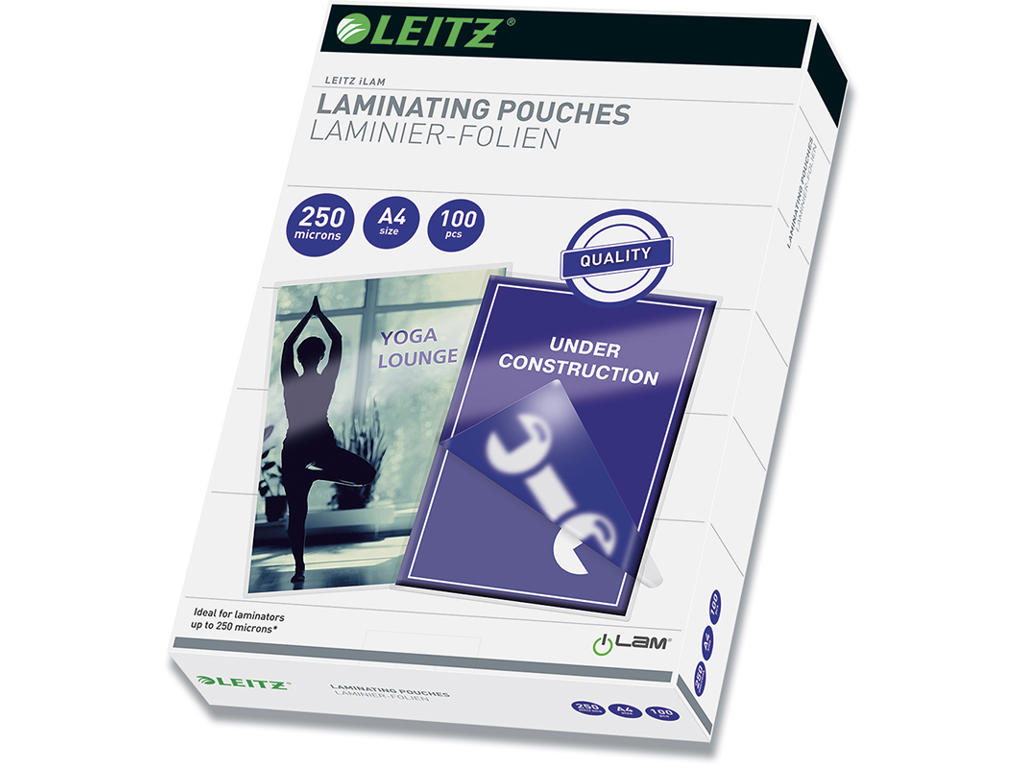 Lamineringslommer, A4, 216x303 mm, 250 micron, Leitz iLam Gloss
