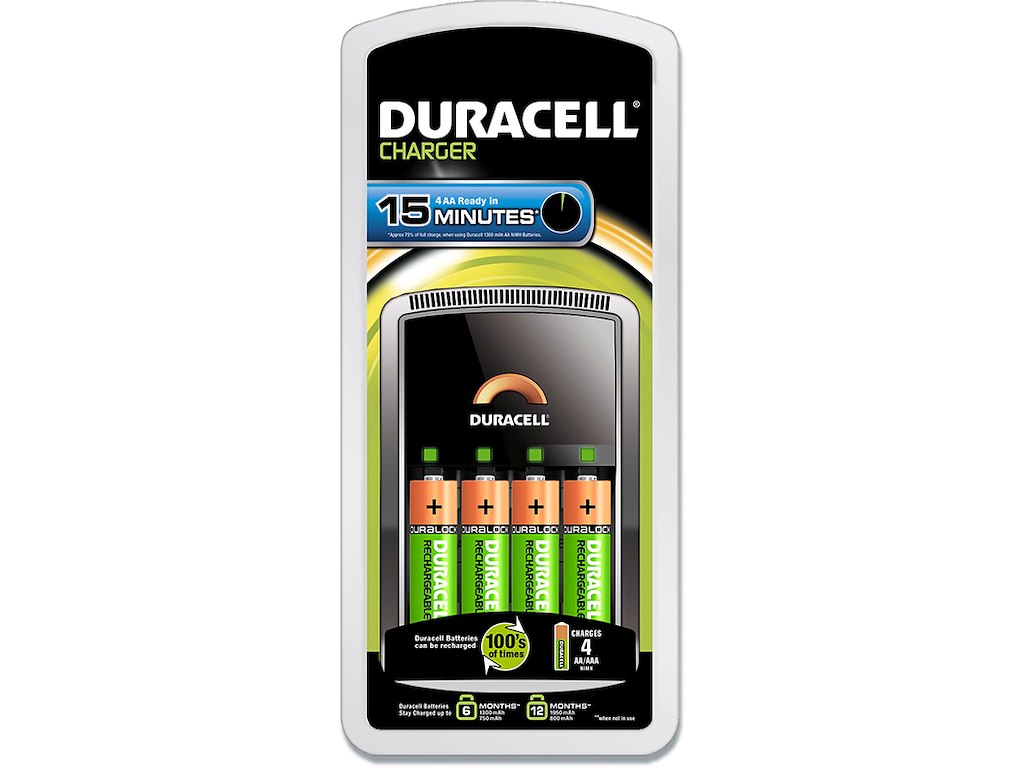 Batterioplader, Til 4 stk AA eller AAA, Inkl. 2 AA og 2 AAA, Opladningstid: 15 minutter, Duracell 