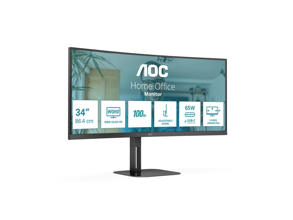 AOC V5 CU34V5C/BK/23 LED display 86,4 cm (34") 3440 x 1440 pixel Wide Quad HD Sort