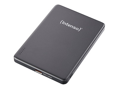 Intenso MW5000 Magnetic Power Bank 5000 mAh – MagSafe Compatible, 15W Wireless Charging, 20W USB-C PD, Slim & Compact – Tested in Germany – Gray