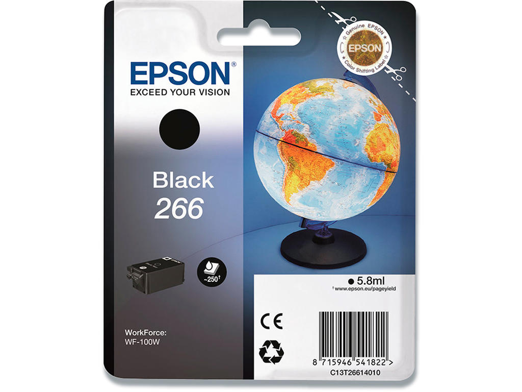 Blækpatron, 1 stk, 250 sider, Black-sort, Epson Colour 266