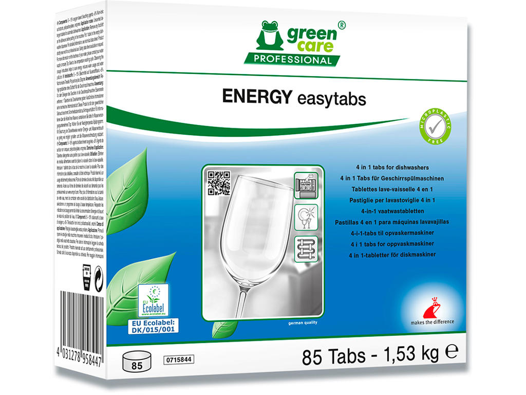 Opvasketabs, 4-i-1, Uden klor, farve og parfume, 85stk, Green Care Professional ENERGY Easytabs