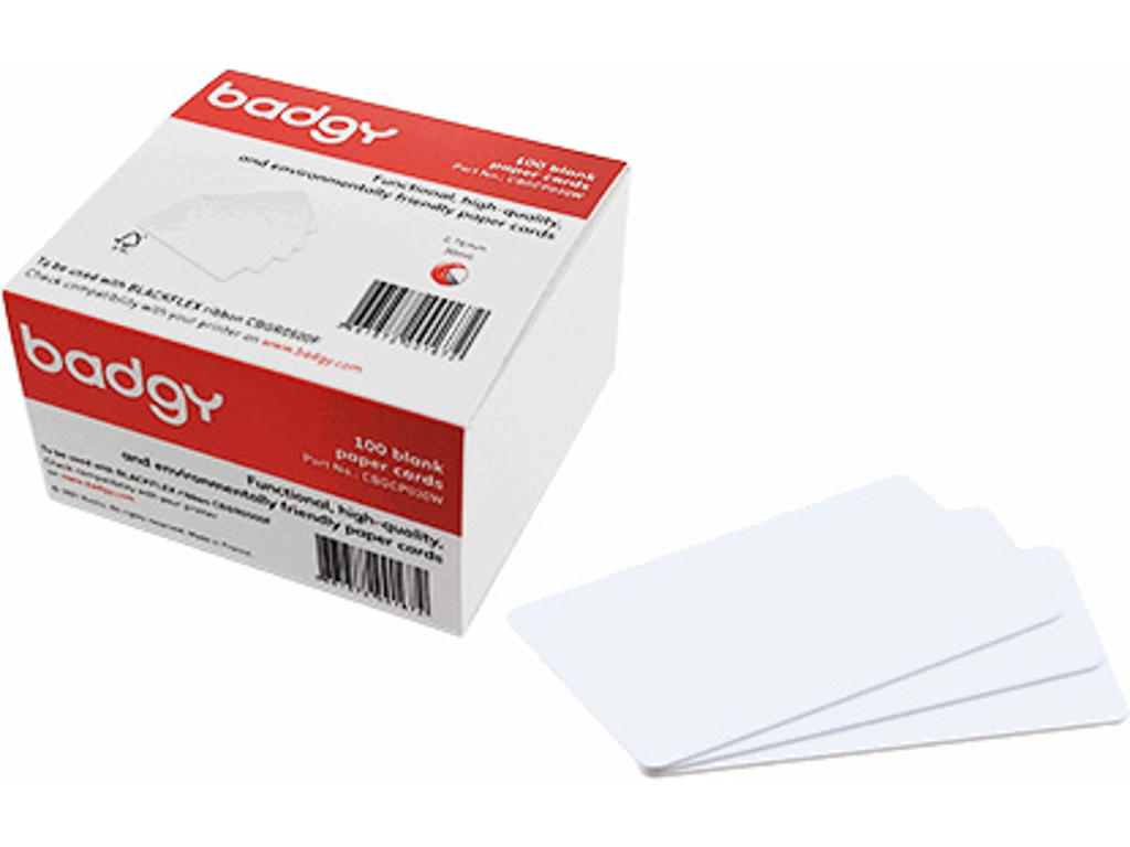 Papkort, 85.6x54 mm, 0.76 mm, Hvid, Uden tryk, 100 stk, Evolis Badgy