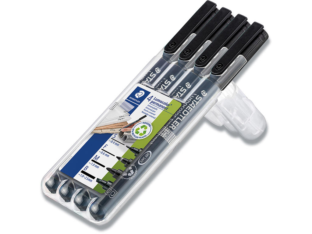 Marker, Assorteret, SF F M B, Sort, Staedtler Lumocolor 319