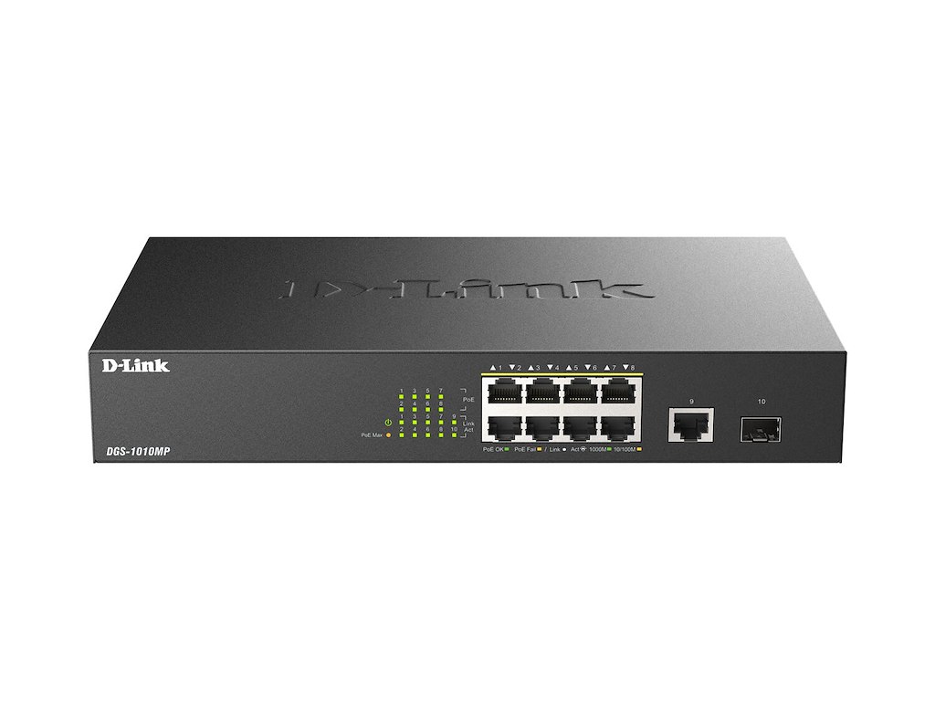 D-Link DGS-1010MP/E netværksswitch Ikke administreret L2 Gigabit Ethernet (10/100/1000) Strøm over Ethernet (PoE) 1U Sort