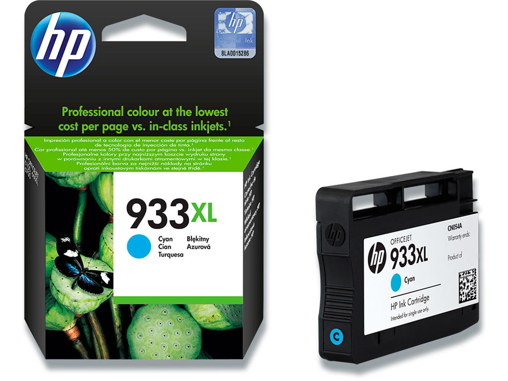 Blækpatron, 1 stk, 825 sider, Cyan-blå, HP 933XL