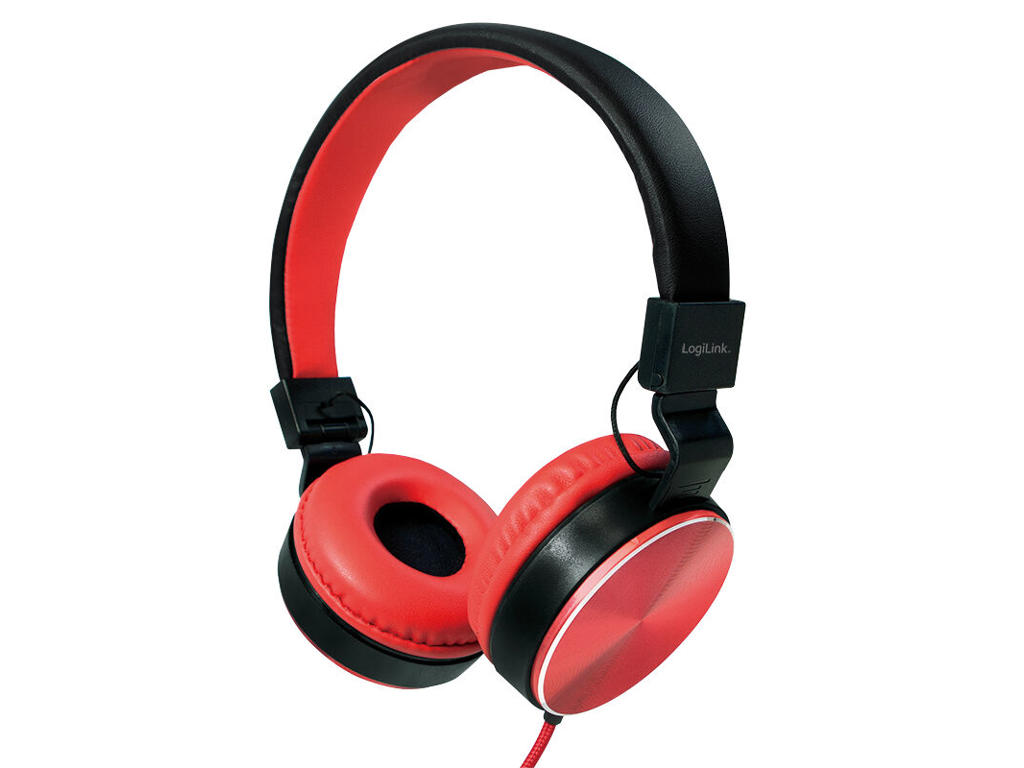 LogiLink HS0049RD hovedtelefoner/headset Ledningsført Musik Sort, Rød