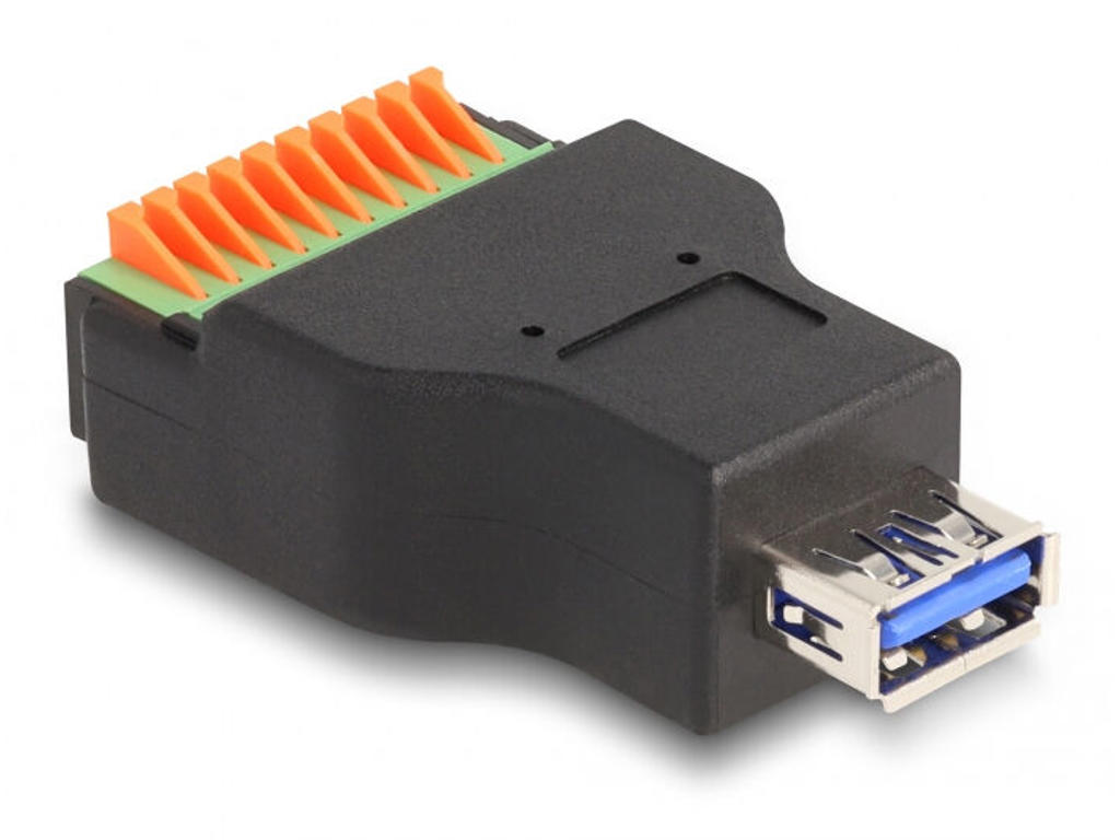 DeLOCK 66239 kabel kønsskifter USB Type-A 10 pin terminal block Sort, Grøn