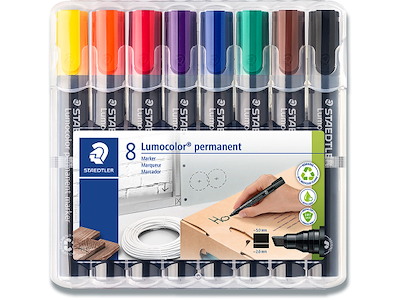 Marker, Skrå spids, 2-5 mm, 8 assorteret, Staedtler Lumocolor 350