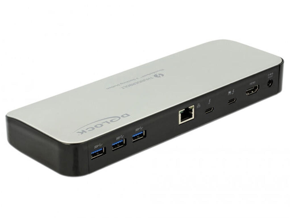 DeLOCK 87725 dockingstation Ledningsført Thunderbolt 3 Sort, Sølv
