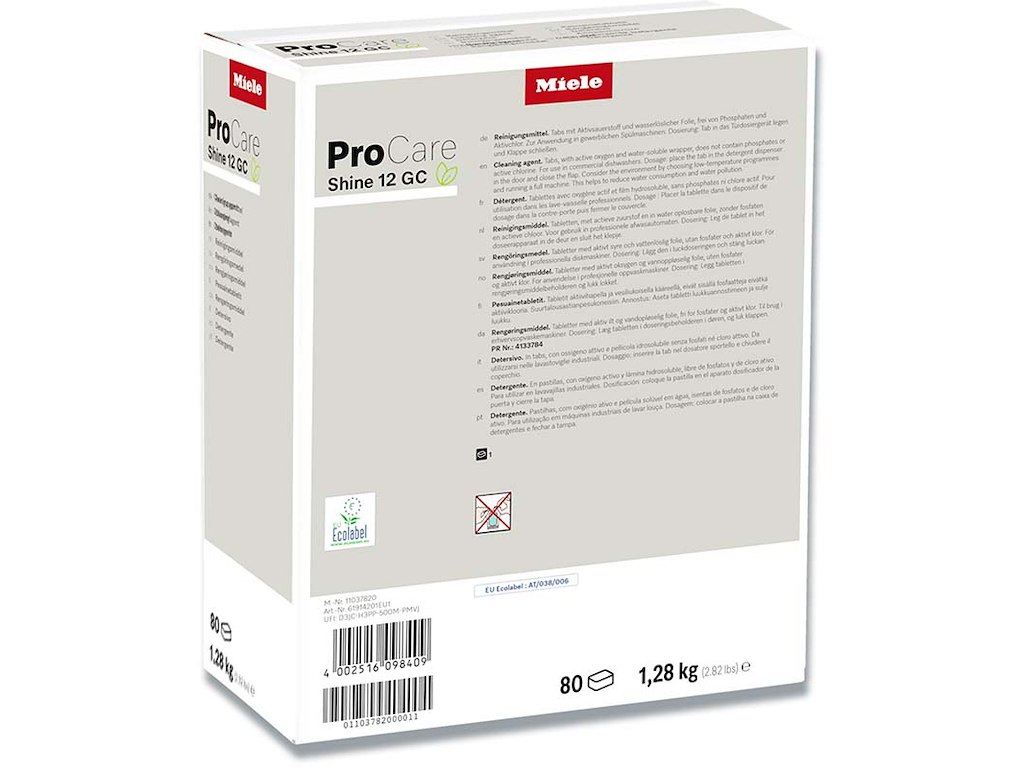 Opvasketabs, Aktiv ilt, Fosfatfri, 80 stk, Miele ProCare Shine 12 GC
