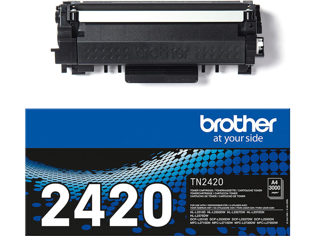 Toner, TN2420, Black-sort, 3.000 sider, Brother 