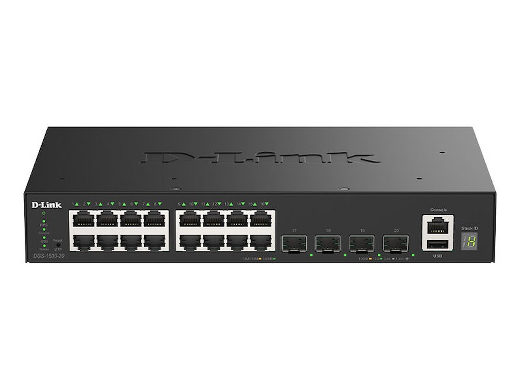 D-Link DGS-1530-20/E netværksswitch Administreret L2 Gigabit Ethernet (10/100/1000) Sort