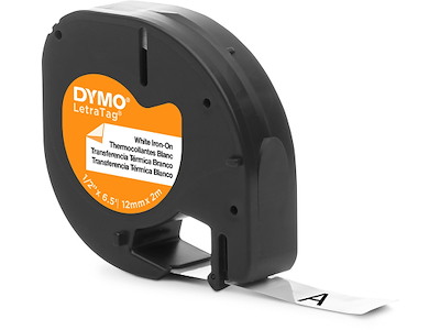 Labeltape, 12mm x 2m, Sort på Hvid, 1 rulle, Dymo LetraTag StrygLet