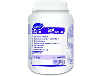 Klortablet, Uden farve, Uden parfume, 300 stk, Diversey Suma Tab D4