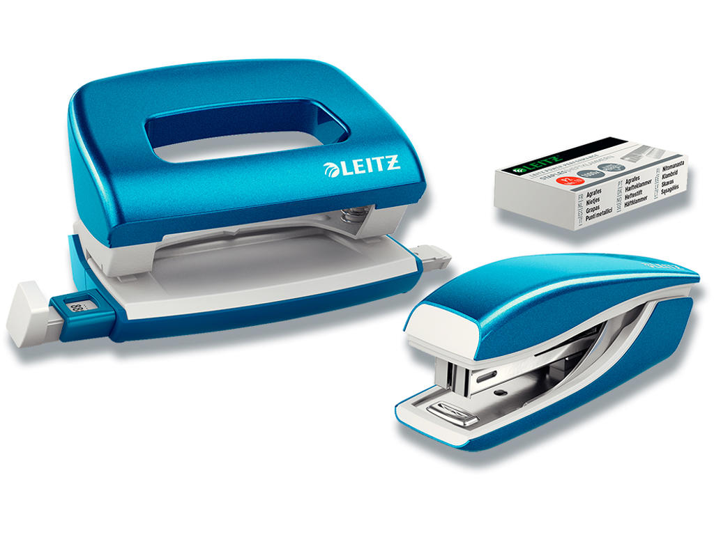 Hul og hæft, Metallic blå, 2-huls, 10 ark, Leitz NeXXt WOW Mini