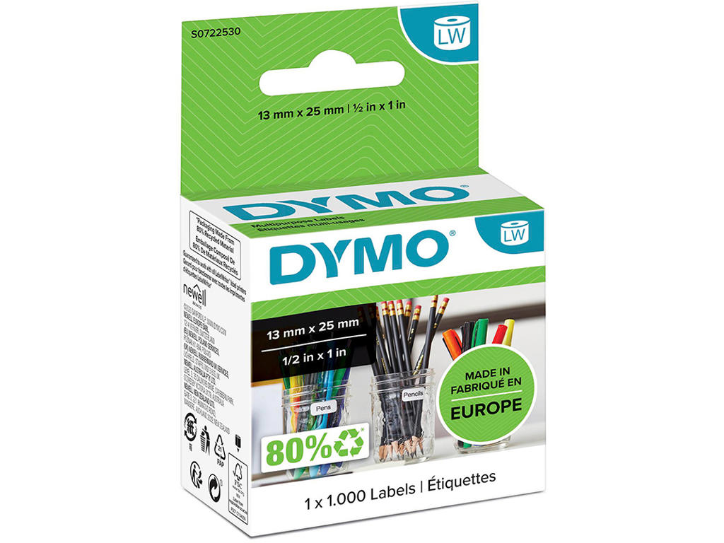 Labeletiketter, Universal, 13x25 mm dobbelt, 1 rulle af 1000 etiketter, Dymo LabelWriter 11353