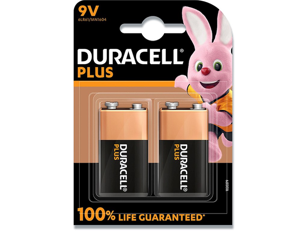 Batteri, 9 V, 2 stk, Duracell
