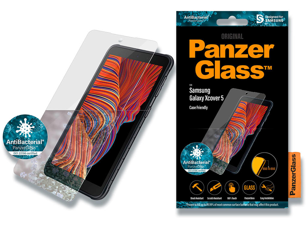 Skærmbeskyttelse, Samsung Galaxy Xcover 5, Klar, 1 stk, PanzerGlass Antibacterial Case Friendly 