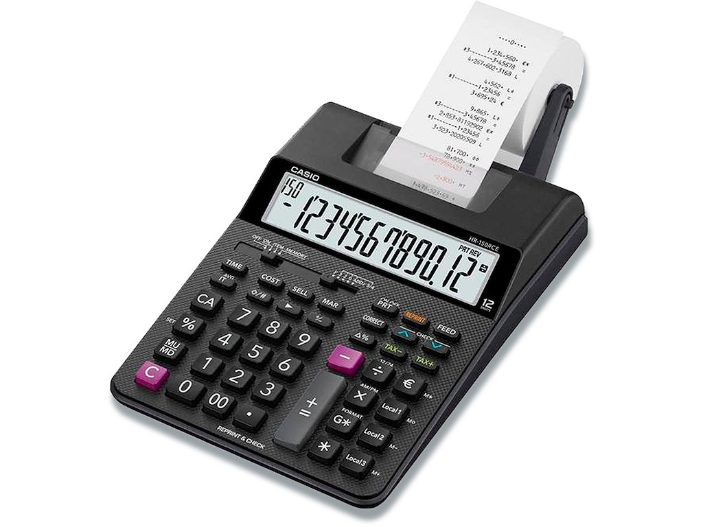 Regnemaskine, Med strimmel, 12 cifre, Casio HR-150RCE-WA