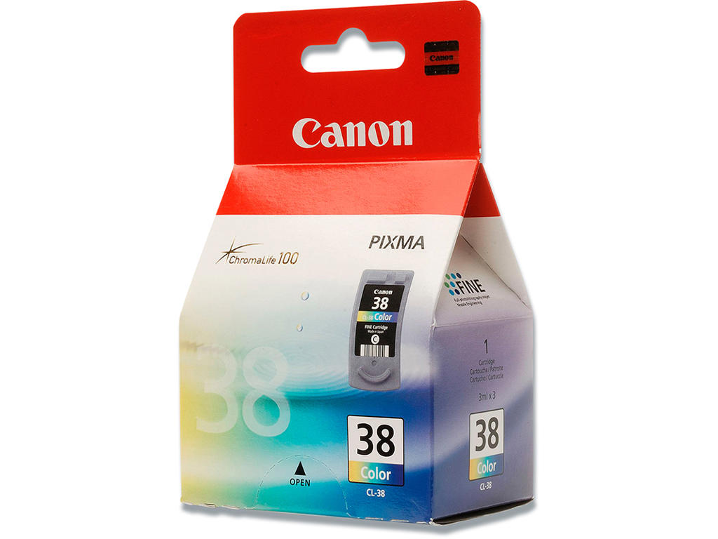 Blækpatron, 1 stk, 205 sider, 3 farver i en, Canon CL-38