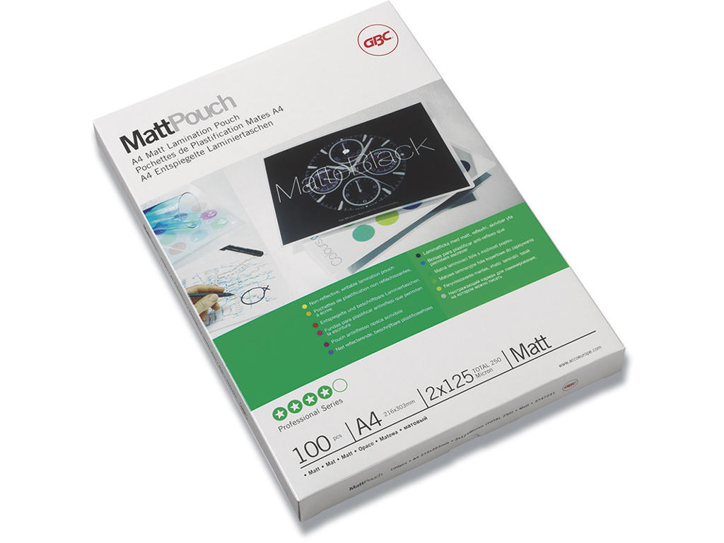 Lamineringslommer, A4, 216x303 mm, 125 micron, GBC Mat 