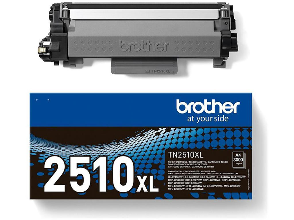 Toner, TN2510XLBK, Black-sort, 3.000 sider, Brother 