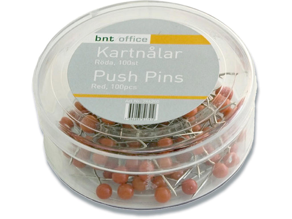Kortnåle, Rød, 4x20 mm, 100 stk, BNT Office 