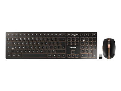 CHERRY DW 9100 SLIM tastatur Mus inkluderet Universel RF trådløs + Bluetooth QWERTZ Tysk Sort
