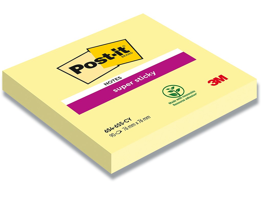 Memonotes, 76x76 mm, Gul, 6 blokke, Post-it Super Sticky 