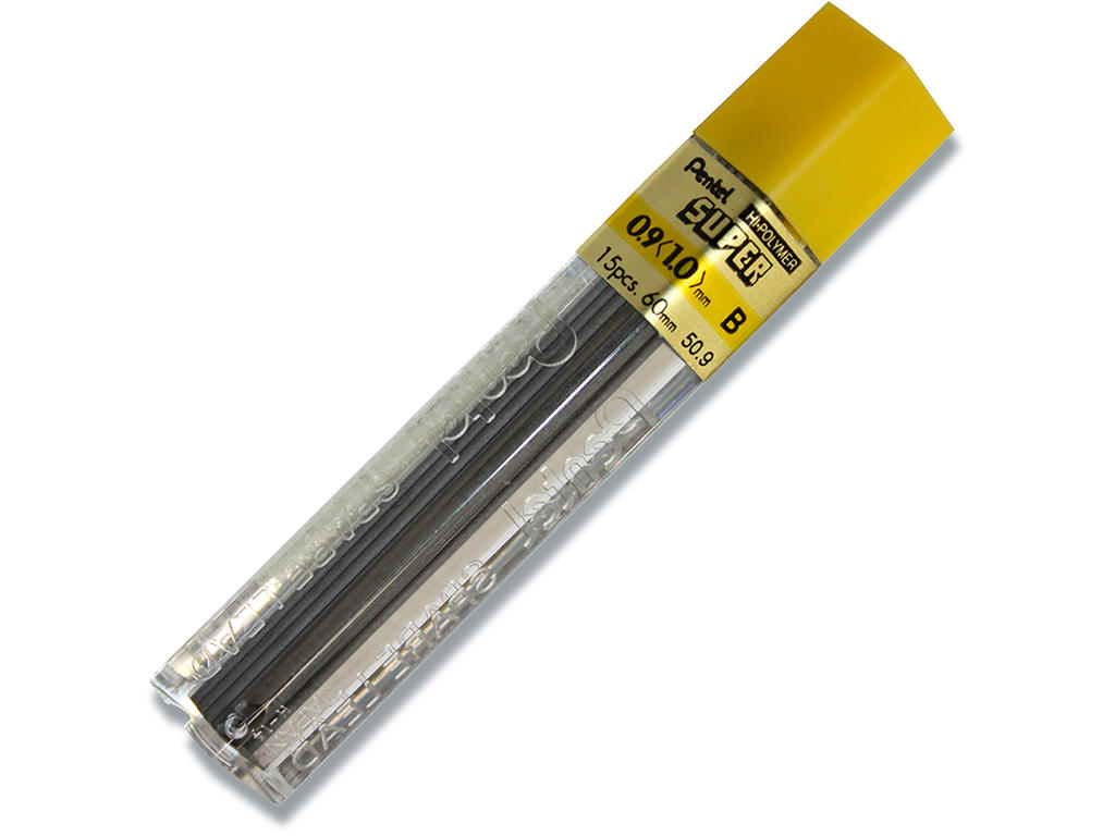 Blyantstifter, 0.9 mm, B, 15 stifter, Pentel Hi-Polymer 50