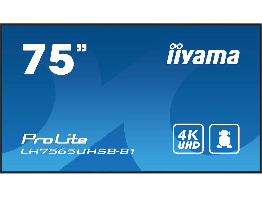 iiyama LH7565UHSB-B1 skilte display Kiosk design 189,2 cm (74.5") LED Wi-Fi 800 cd/m² 4K Ultra HD Sort Indbygget processer Android 11 24/7