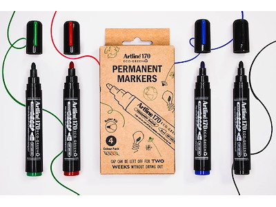 Marker, Rund spids, 2 mm, Sort Rød Blå Grøn, Artline ECO-GREEN 170