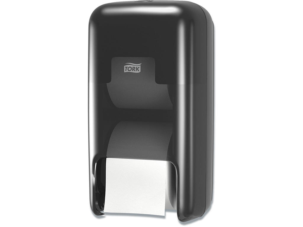 Toiletpapirdispenser, Til 2 ruller uden hylse, Udvendig oprulning, Sort, Tork OptiServe T7