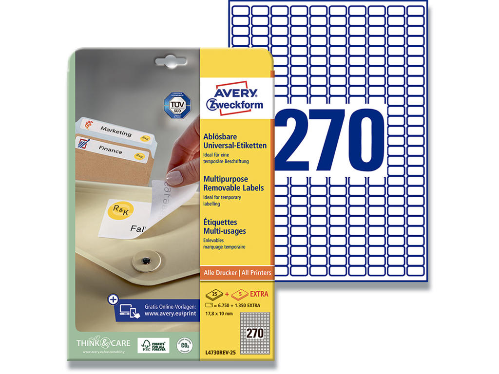 Etiketter, 17.8x10 mm, Hvid, 8.100 etiketter i alt, Avery 