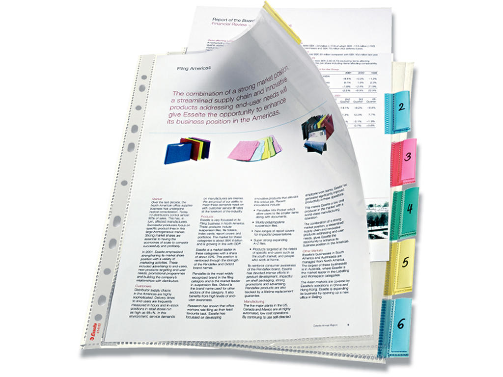 Indekslomme, Med 6 faner, Åben top, 1 stk, Esselte 