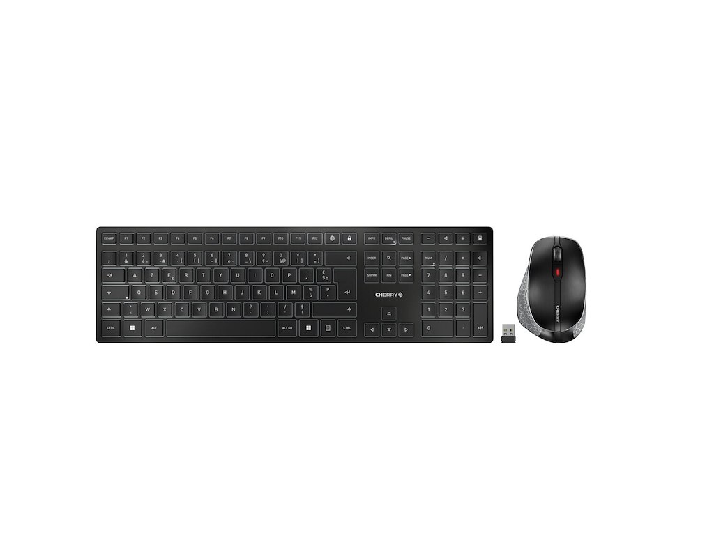 CHERRY DW 9500 SLIM tastatur Mus inkluderet Universel RF trådløs + Bluetooth AZERTY Fransk Sort, Grå