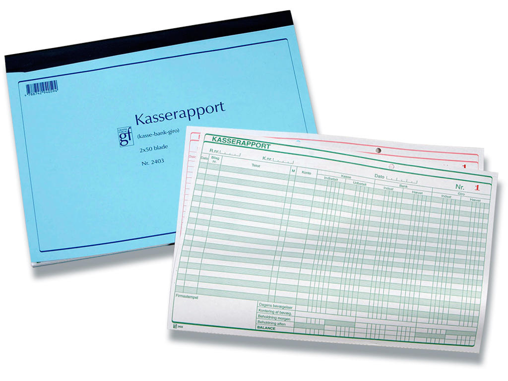 Kasserapport, Kasse-bank-giro, 297x210 mm, 2x50 blade, GF 
