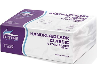 Håndklædeark, 2 lag, V-fold, 3000 ark, Pristine Classic