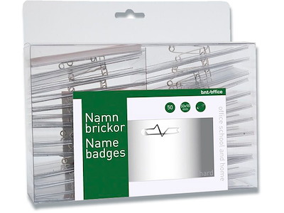 Navneskilt, Med sikkerhedsnål og indstik, 50x90 mm, 1 stk, BNT Office 
