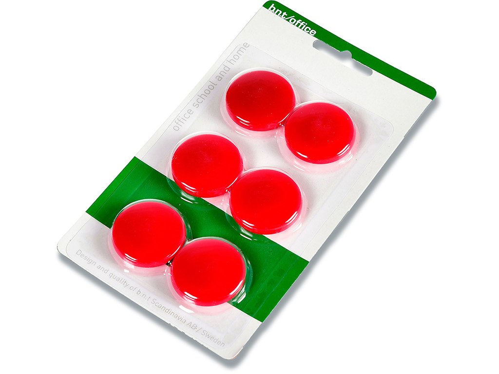 Magneter, Rød, Ø3 cm, 6 stk, BNT Office 