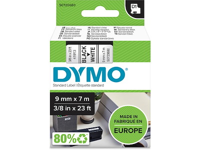Labeltape, 9mm x 7m, Sort på Hvid, 1 rulle, Dymo D1 40913
